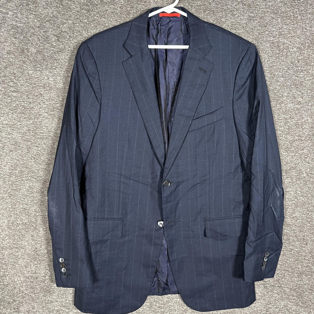Isaia Jacket Mens 44L Navy Pinstripe Wool Blazer Sport‎ Coat Nuova Base S